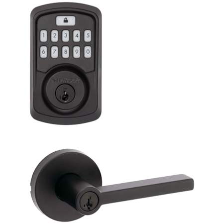 Kwikset Halifax Single Cylinder Keyed Entry Lever Set and Electronic Keyless Entry Deadbolt Combo Pack with SmartKey from the Aura Collection Matte Black