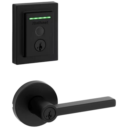 Kwikset Halifax Single Cylinder Keyed Entry Lever Set and Electronic Keyless Entry Deadbolt Combo Pack with SmartKey from the Halo Collection Matte Black
