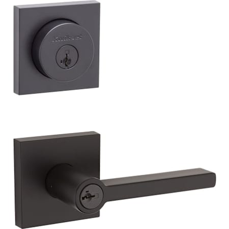 Kwikset Halifax (Square Rosette) Lever and 158 Deadbolt Combo Pack with SmartKey Matte Black