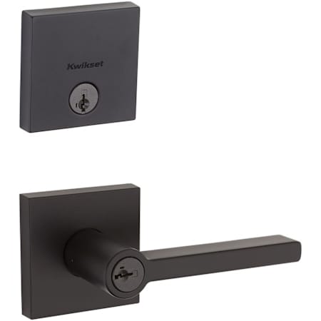 Kwikset Halifax (Square Rosette) Lever and 258 Deadbolt Combo Pack with SmartKey Iron Black