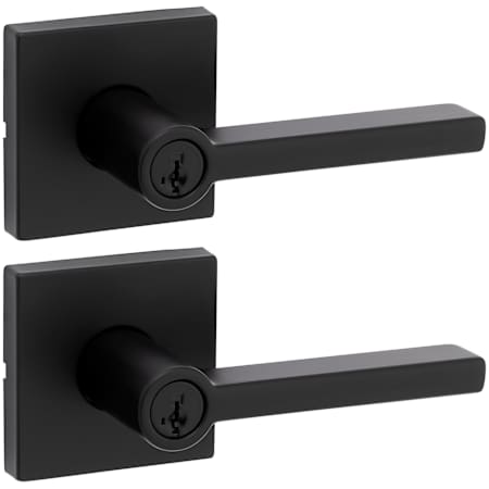 Kwikset Halifax Single Cylinder Keyed Entry Door Lever Set with Square Rose and SmartKey - Pack of 2 Matte Black
