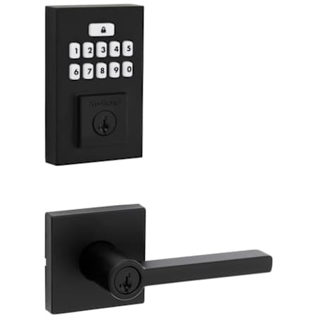 Kwikset Halifax Keyed Entry Lever Set and Electronic Keyless Entry Deadbolt Combo Pack with SmartKey from the SmartCode Deadbolts Touchpad Collection Matte Black