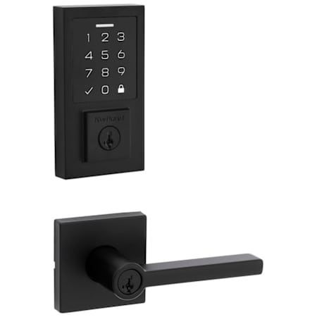 Kwikset Halifax Keyed Entry Lever Set and Electronic Keyless Entry Deadbolt Combo Pack with SmartKey from the SmartCode Deadbolts Touchscreen Collection Matte Black