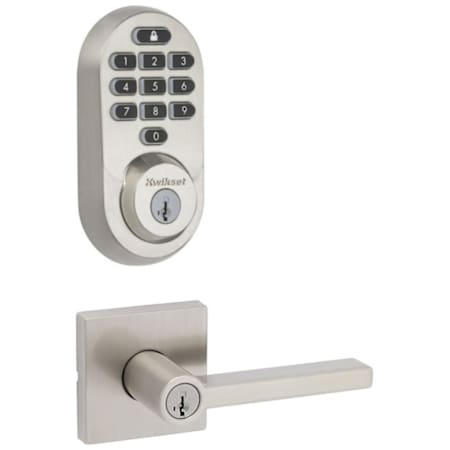 Kwikset Halifax Keyed Entry Lever Set and Electronic Keyless Entry Deadbolt Combo Pack with SmartKey from the Halo Collection Satin Nickel