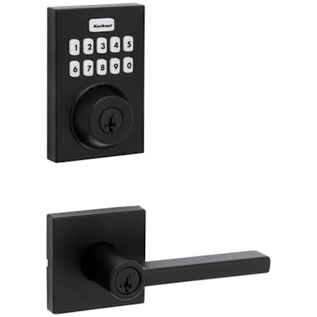 Kwikset Halifax Single Cylinder Keyed Entry Lever Set and Electronic Keyless Entry Deadbolt Combo Pack with SmartKey from the Home Connect Collection Matte Black