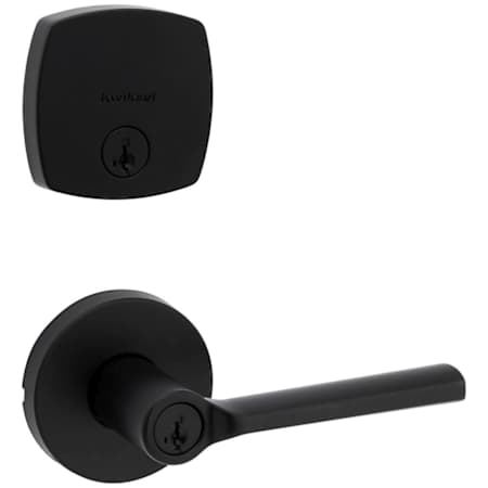 Kwikset Lisbon Single Cylinder Keyed Entry Lever Set and Deadbolt Combo with SmartKey from the Midtown Collection Matte Black