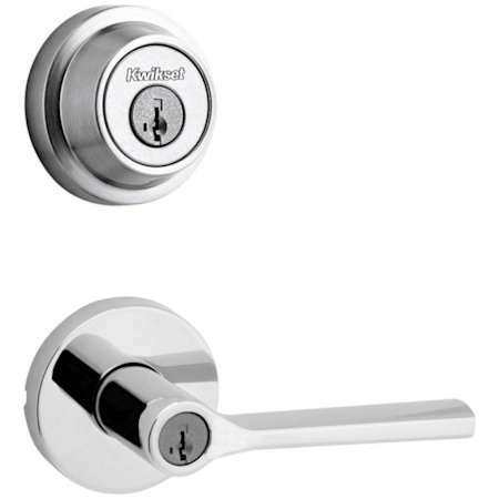 Kwikset Lisbon Single Cylinder Keyed Entry Lever Set and Deadbolt Combo with SmartKey from the Contemporary Collection Polished Chrome
