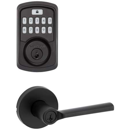 Kwikset Lisbon Single Cylinder Keyed Entry Lever Set and Electronic Keyless Entry Deadbolt Combo Pack with SmartKey from the Aura Collection Matte Black