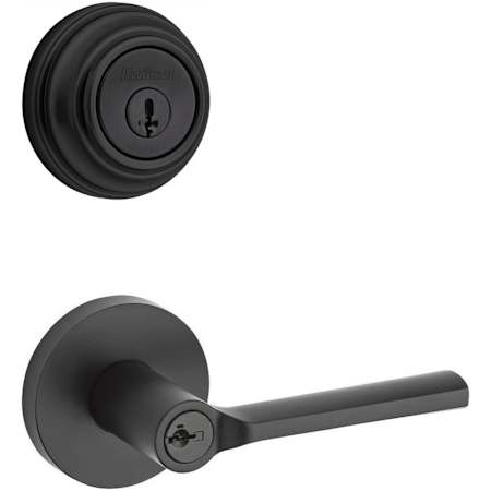 Kwikset Lisbon (Round Rosette) Lever and 980 Deadbolt Combo Pack with SmartKey Matte Black
