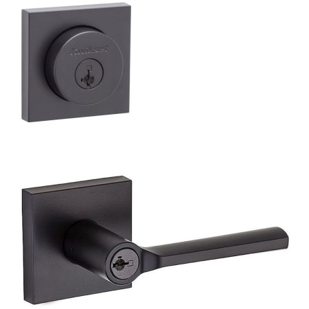 Kwikset Lisbon (Square Rosette) Lever and 158 Deadbolt Combo Pack with SmartKey Matte Black