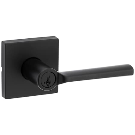 Kwikset Lisbon Single Cylinder Keyed Entry Door Lever Set with Square Rose and SmartKey Matte Black