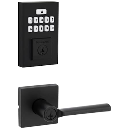 Kwikset Lisbon Keyed Entry Lever Set and Electronic Keyless Entry Deadbolt Combo Pack with SmartKey from the SmartCode Deadbolts Touchpad Collection Matte Black