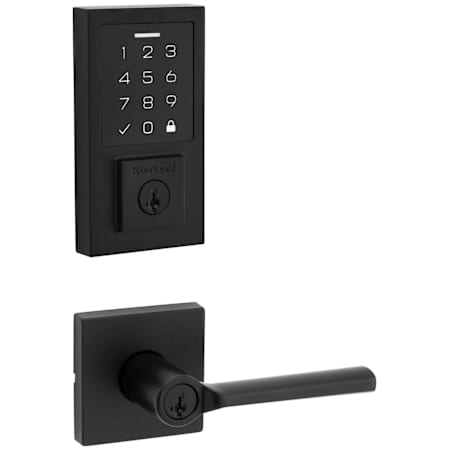 Kwikset Lisbon Keyed Entry Lever Set and Electronic Keyless Entry Deadbolt Combo Pack with SmartKey from the SmartCode Deadbolts Touchscreen Collection Matte Black