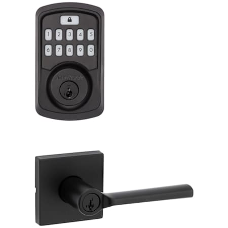 Kwikset Lisbon Single Cylinder Keyed Entry Lever Set and Electronic Keyless Entry Deadbolt Combo Pack with SmartKey from the Aura Collection Matte Black