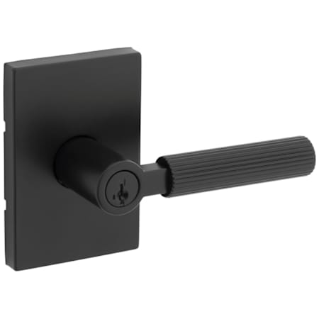 Kwikset Mirada Single Cylinder Keyed Entry Door Lever Set with Fluted Handle and Rectangle Rose Featuring SmartKey Matte Black