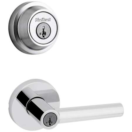 Kwikset Milan Single Cylinder Keyed Entry Lever Set and Deadbolt Combo with SmartKey from the Contemporary Collection Polished Chrome