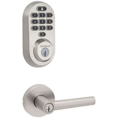 Kwikset Milan Single Cylinder Keyed Entry Lever Set and Electronic Keyless Entry Deadbolt Combo Pack with SmartKey from the Halo Collection Satin Nickel