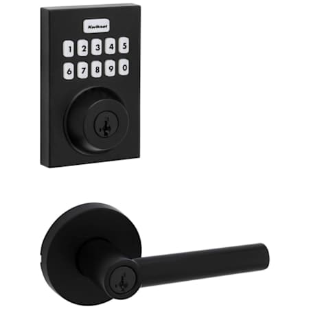 Kwikset Milan Single Cylinder Keyed Entry Lever Set and Electronic Keyless Entry Deadbolt Combo Pack with SmartKey from the Home Connect Collection Matte Black