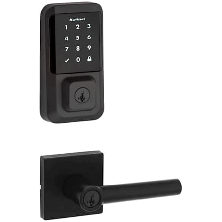 Kwikset Milan Single Cylinder Keyed Entry Lever Set and Electronic Keyless Entry Deadbolt Combo Pack with SmartKey from the Halo Collection Matte Black