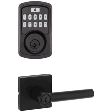Kwikset Milan Single Cylinder Keyed Entry Lever Set and Electronic Keyless Entry Deadbolt Combo Pack with SmartKey from the Aura Collection Matte Black