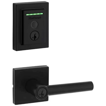 Kwikset Milan Single Cylinder Keyed Entry Lever Set and Electronic Keyless Entry Deadbolt Combo Pack with SmartKey from the Halo Collection Matte Black