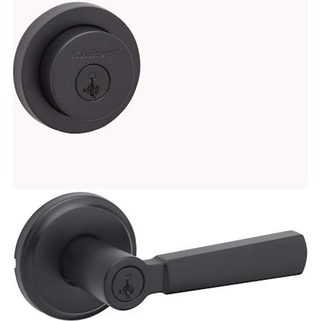 Kwikset Perth Single Cylinder Keyed Entry Lever Set and Milan Deadbolt Combo Pack with SmartKey Matte Black