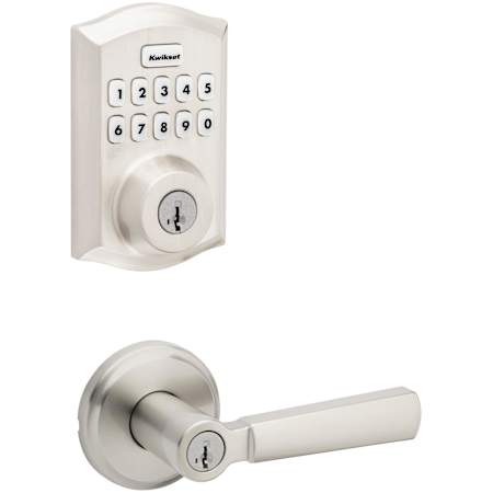 Kwikset Perth Single Cylinder Lever Set and SmartCode Electronic Keypad Deadbolt Combo Pack with SmartKey Satin Nickel