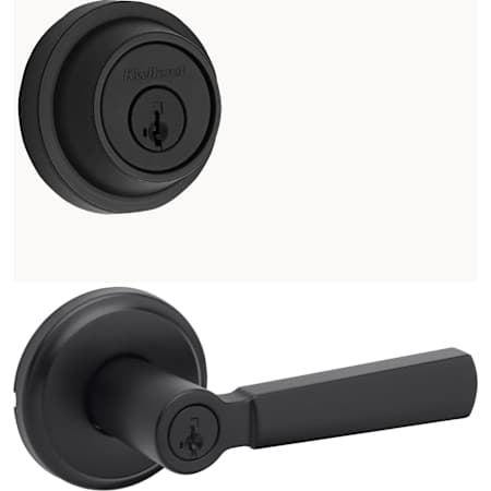Kwikset Perth Single Cylinder Keyed Entry Lever Set and 660 Series Deadbolt Combo Pack with SmartKey Matte Black