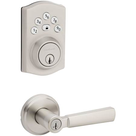 Kwikset Perth Single Cylinder Lever Set and Powerbolt Electronic Keypad Deadbolt Combo Pack with SmartKey Satin Nickel