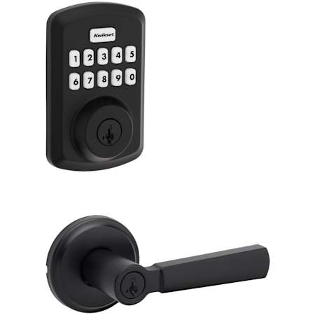 Kwikset Perth Single Cylinder Lever Set and Powerbolt Electronic Keypad Deadbolt Combo Pack with SmartKey Matte Black