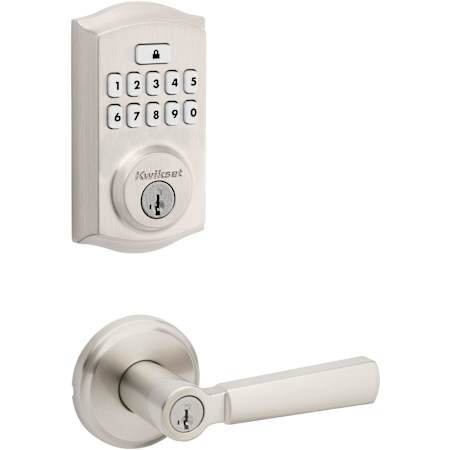 Kwikset Perth Single Cylinder Lever Set and SmartCode Electronic Keypad Deadbolt Combo Pack with SmartKey Satin Nickel