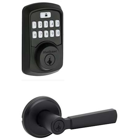 Kwikset Perth Single Cylinder Lever Set and Aura Electronic Keypad Deadbolt Combo Pack with SmartKey Matte Black