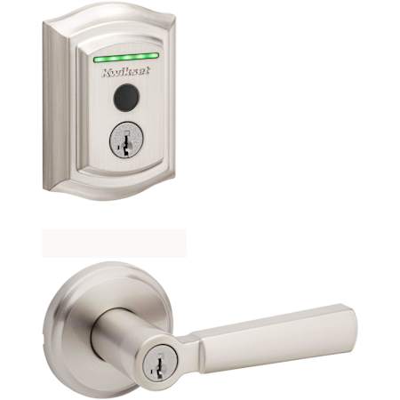 Kwikset Perth Single Cylinder Lever Set and Halo Electronic Fingerprint Deadbolt Combo Pack with SmartKey Satin Nickel