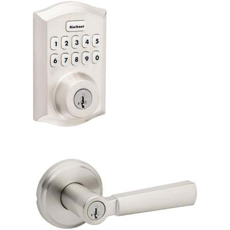 Kwikset Perth Single Cylinder Lever Set and SmartCode Electronic Keypad Deadbolt Combo Pack with SmartKey Satin Nickel