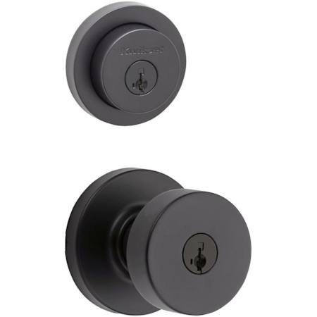 Kwikset Pismo (Round Rosette) Knob and 158 Deadbolt Combo Pack with SmartKey Matte Black
