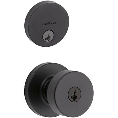 Kwikset Pismo Single Cylinder Keyed Entry Knob Set and Uptown Deadbolt Combo Pack with SmartKey Matte Black