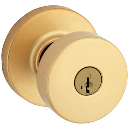 Kwikset Pismo Single Cylinder Keyed Entry Door Knob Set with Round Rose and SmartKey Satin Brass