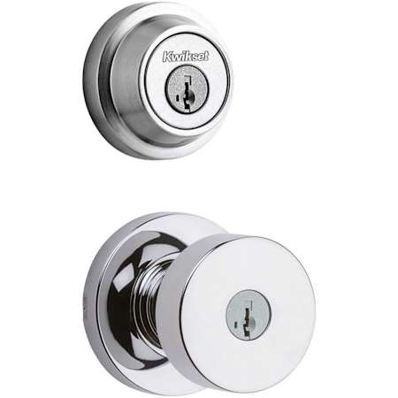 Kwikset Pismo (Round Rosette) Knob and 660 Deadbolt Combo Pack with SmartKey Polished Chrome