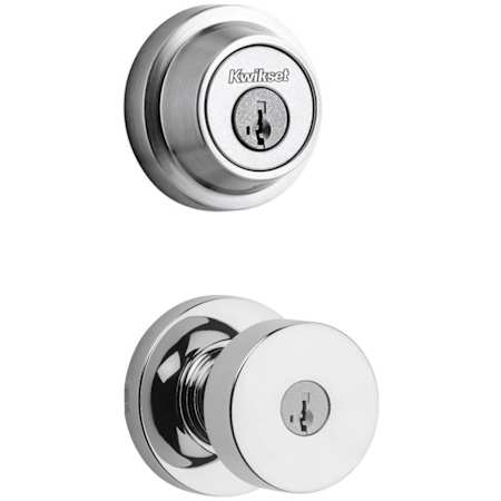 Kwikset Pismo Single Cylinder Keyed Entry Knob Set and Deadbolt Combo with SmartKey from the Contemporary Collection Polished Chrome