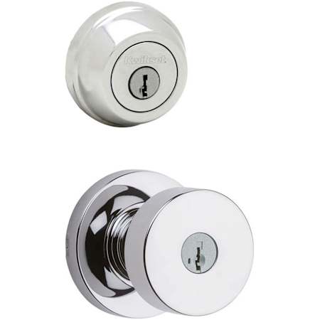Kwikset Pismo (Round Rosette) Knob and 780 Deadbolt Combo Pack with SmartKey Polished Chrome