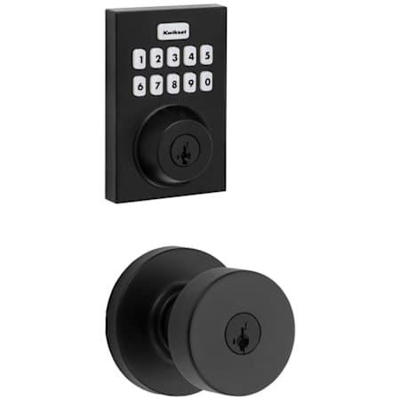 Kwikset Pismo Single Cylinder Keyed Entry Knob Set and Electronic Keyless Entry Deadbolt Combo Pack with SmartKey from the Home Connect Collection Matte Black