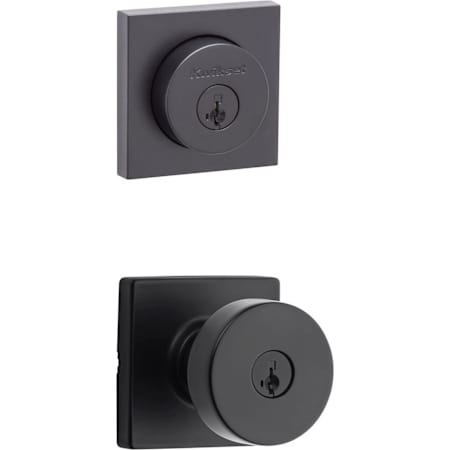 Kwikset Pismo (Square Rosette) Knob and 158 Deadbolt Combo Pack with SmartKey Matte Black