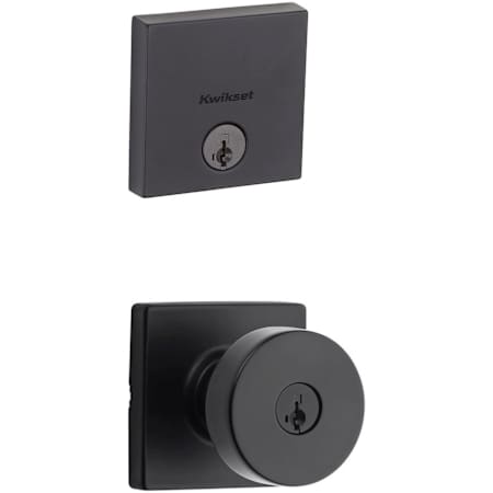 Kwikset Pismo Single Cylinder Keyed Entry Knob Set and Downtown Deadbolt Combo Pack with SmartKey Matte Black