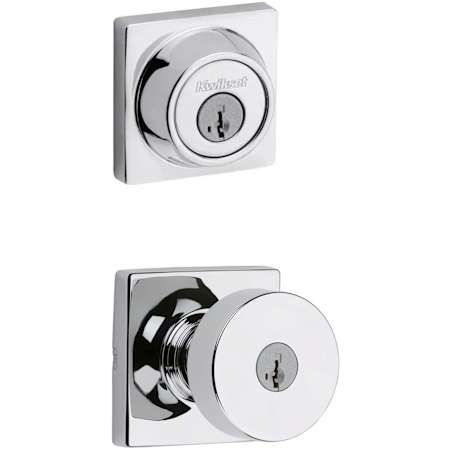 Kwikset Pismo (Square Rosette) Knob and 660 Deadbolt Combo Pack with SmartKey Polished Chrome