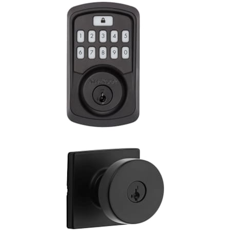 Kwikset Pismo Single Cylinder Keyed Entry Knob Set and Electronic Keyless Entry Deadbolt Combo Pack with SmartKey from the Aura Collection Matte Black