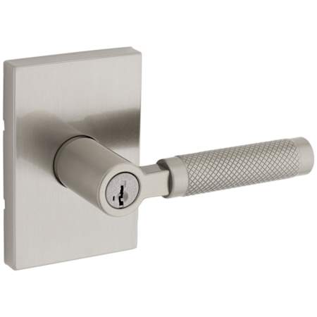 Kwikset Prava Single Cylinder Keyed Entry Lever Set with Knurled Handle and Rectangle Rose Featuring SmartKey Satin Nickel