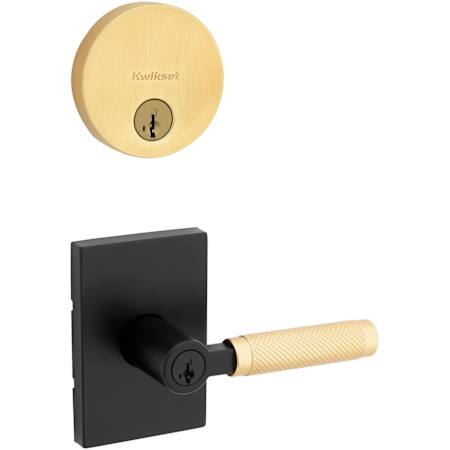 Kwikset Prava Single Cylinder Keyed Entry Lever Set and Uptown Deadbolt Combo Pack with SmartKey Matte Black / Satin Brass