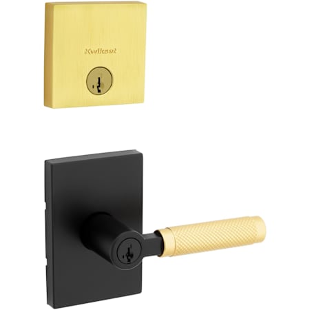 Kwikset Prava Single Cylinder Keyed Entry Lever Set and Downtown Deadbolt Combo Pack with SmartKey Matte Black / Satin Brass
