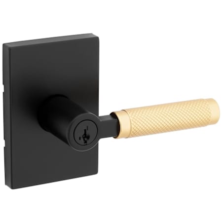 Kwikset Prava Single Cylinder Keyed Entry Lever Set with Knurled Handle and Rectangle Rose Featuring SmartKey Matte Black / Satin Brass