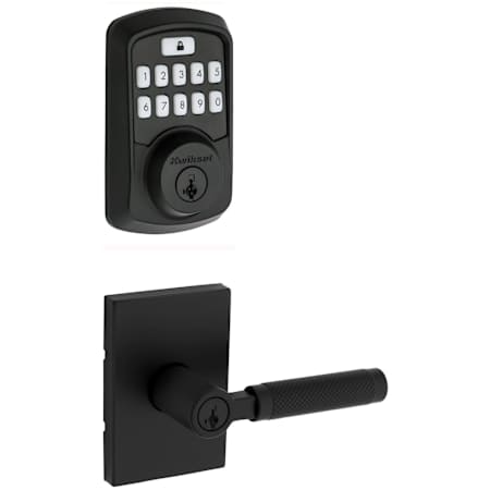 Kwikset Prava Single Cylinder Lever Set and Aura Electronic Keypad Deadbolt Combo Pack with SmartKey Matte Black